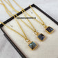 Tiny Labradorite Slice Pendant Necklace | Electroformed Boho Layered Jewelry