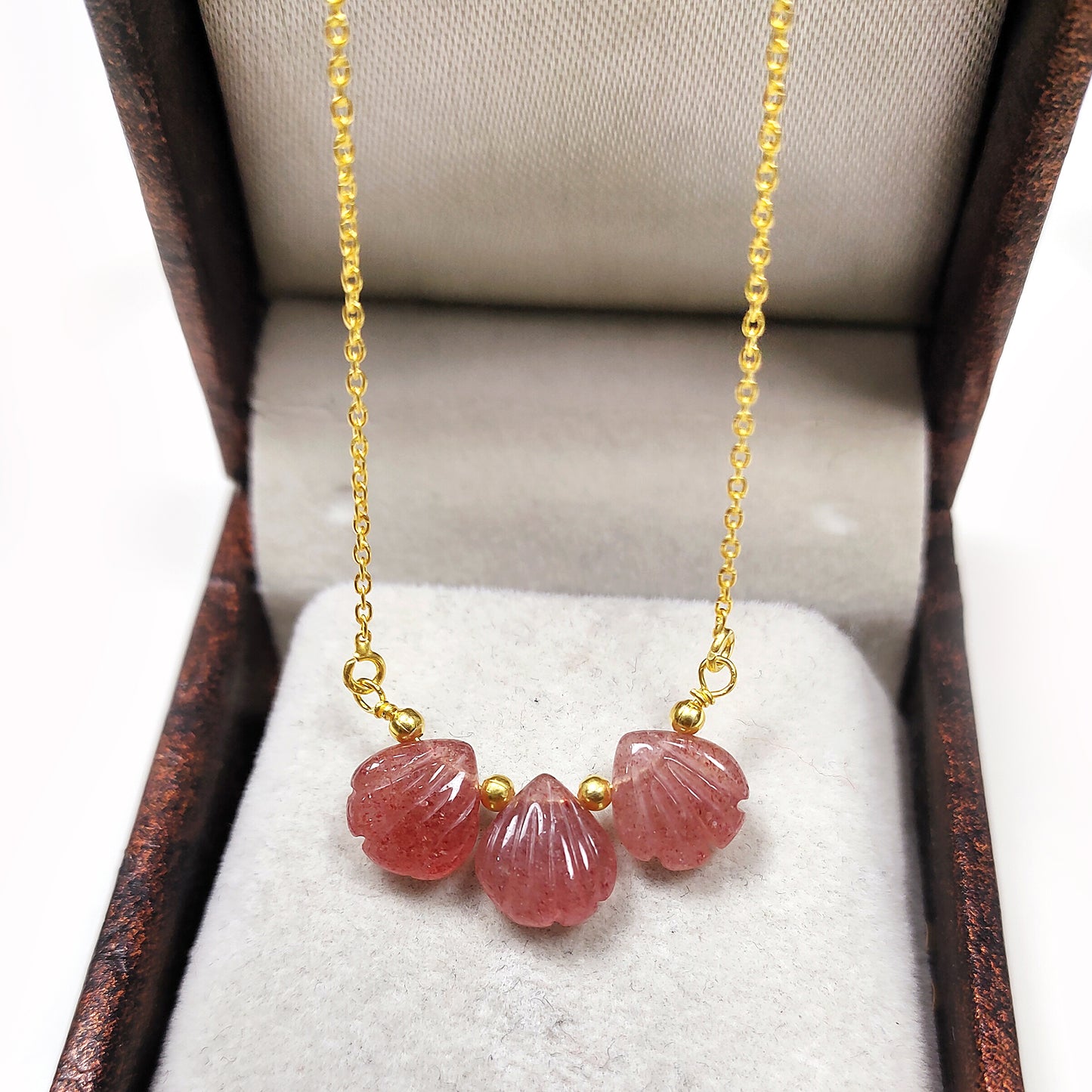 Natural Red Strawberry Quartz Chain Necklace, 925 Sterling Silver Jewelry, Wedding Necklace, Birthday Gift For Wife, Gift For Lovers, Gift
