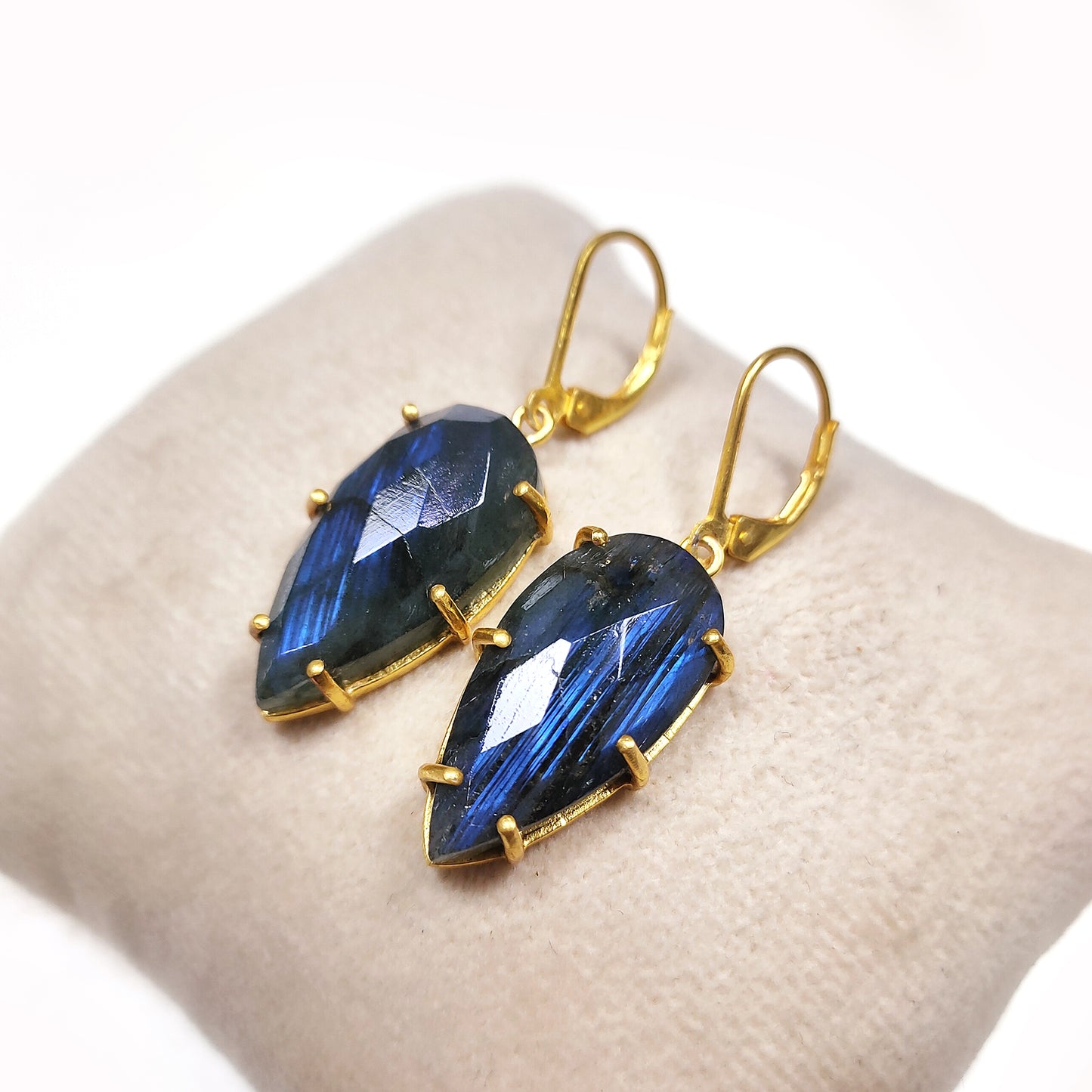 Labradorite Earrings | 925 Sterling Silver | Blue Fire Cabochon Jewelry