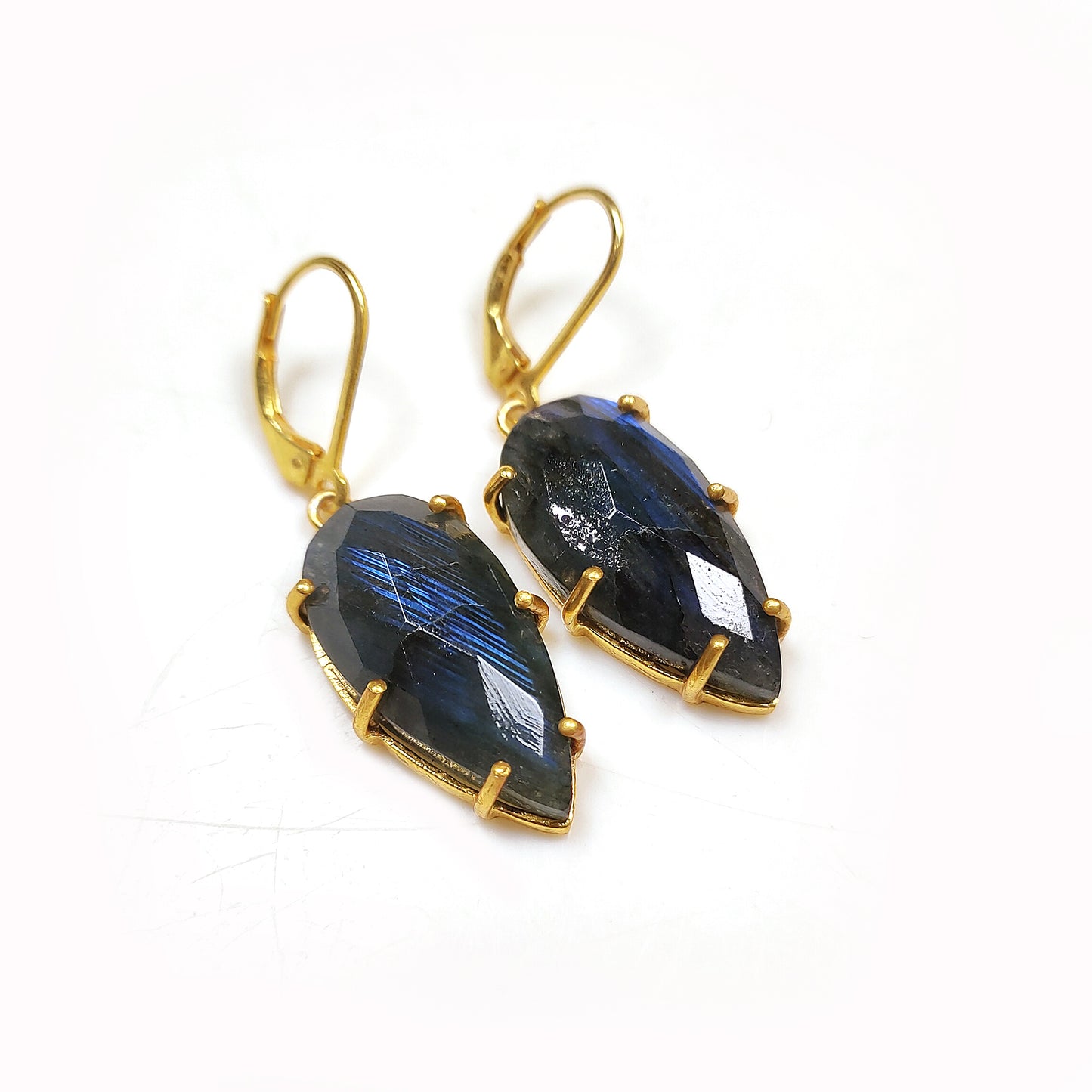 Labradorite Earrings | 925 Sterling Silver | Blue Fire Cabochon Jewelry