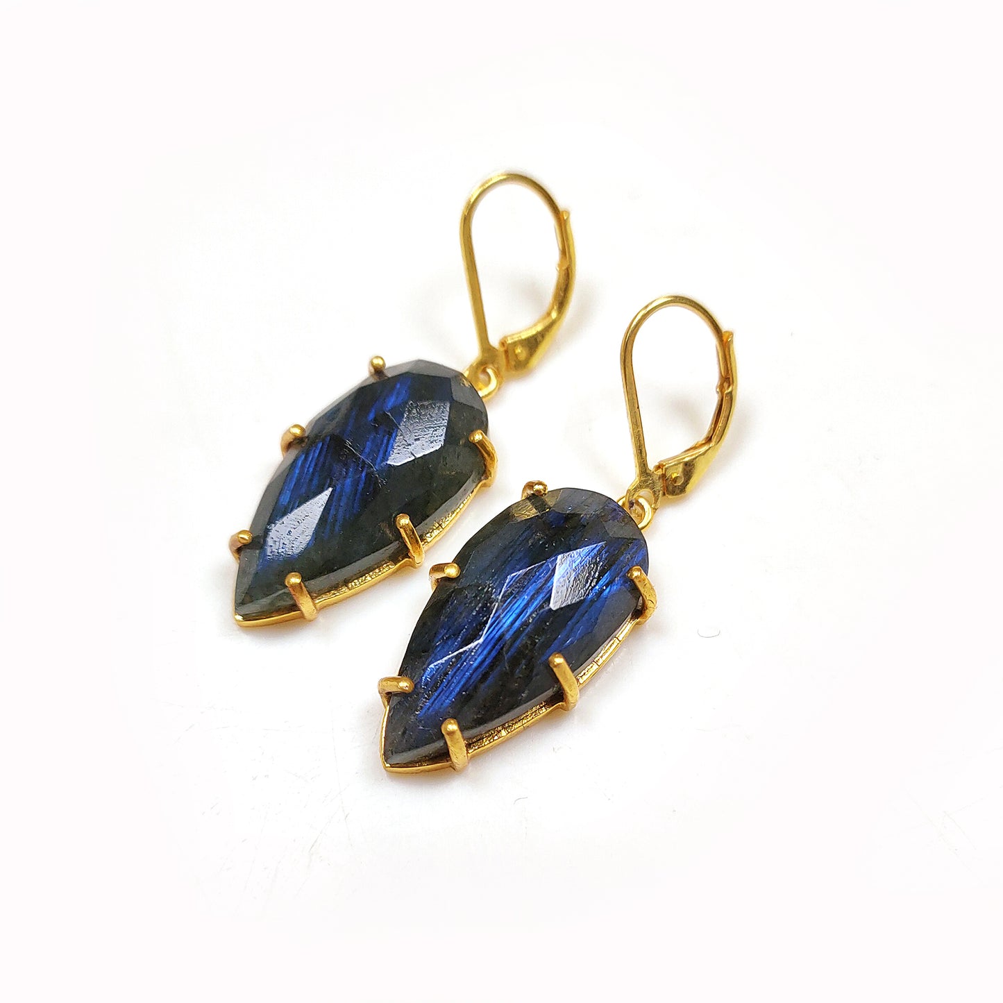 Labradorite Earrings | 925 Sterling Silver | Blue Fire Cabochon Jewelry