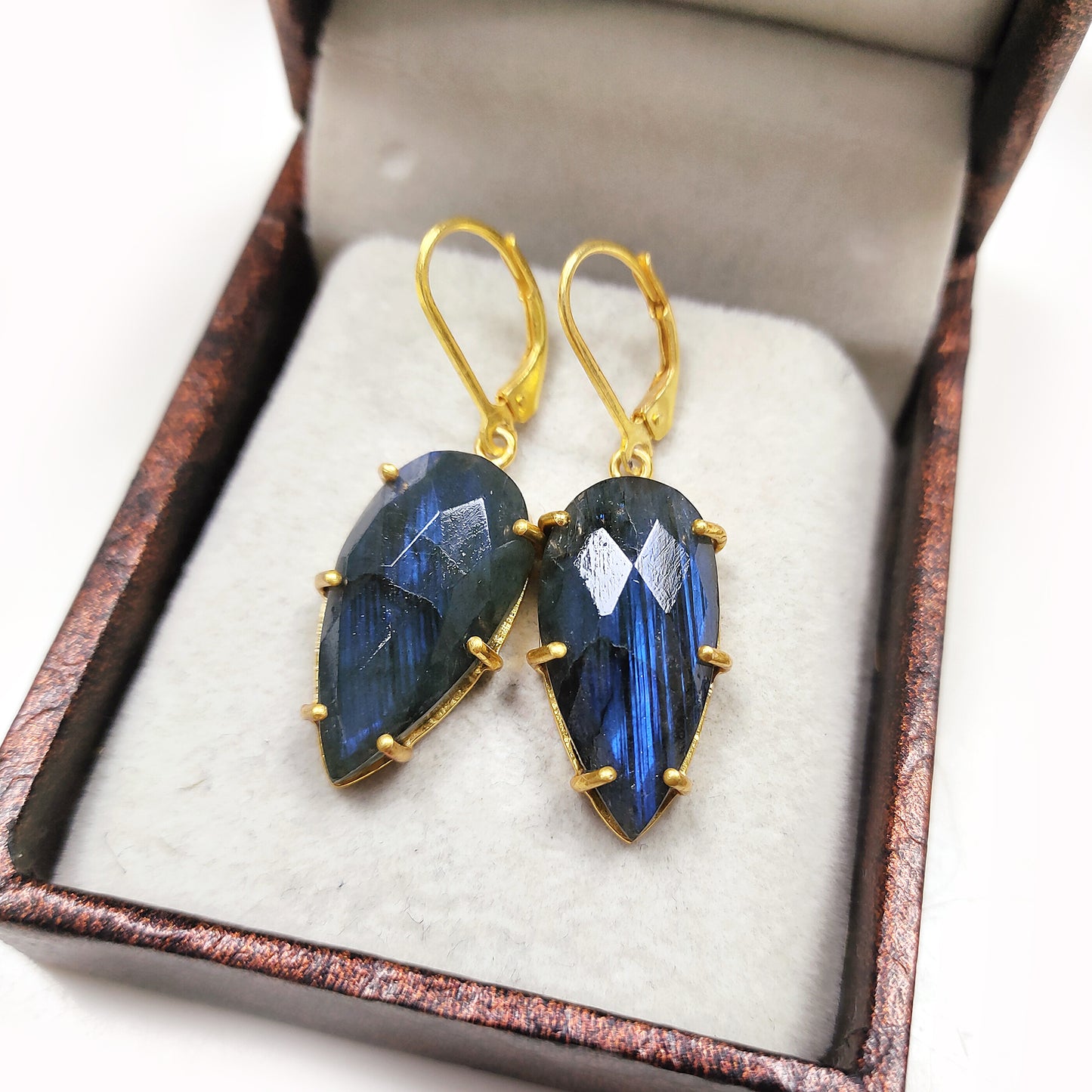 Labradorite Earrings | 925 Sterling Silver | Blue Fire Cabochon Jewelry