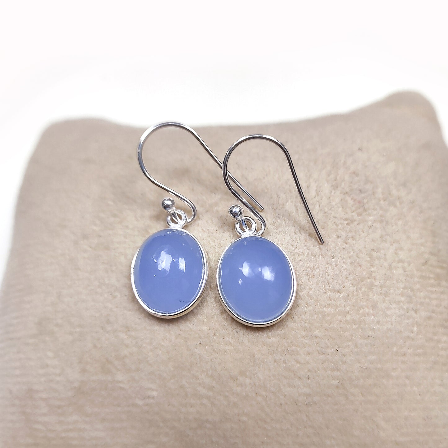 Blue Chalcedony Earrings | 925 Sterling Silver | Cabochon Gemstone Jewelry