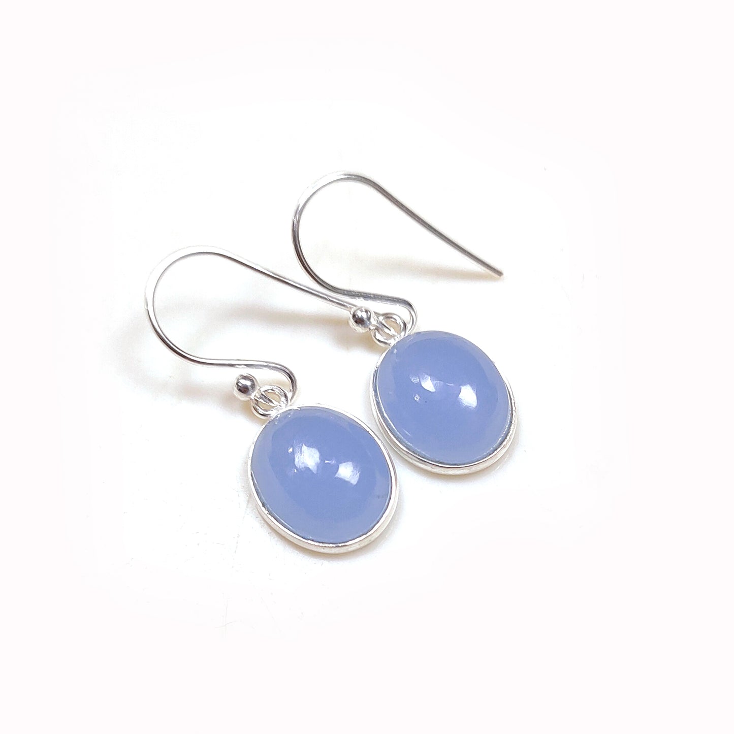 Blue Chalcedony Earrings | 925 Sterling Silver | Cabochon Gemstone Jewelry