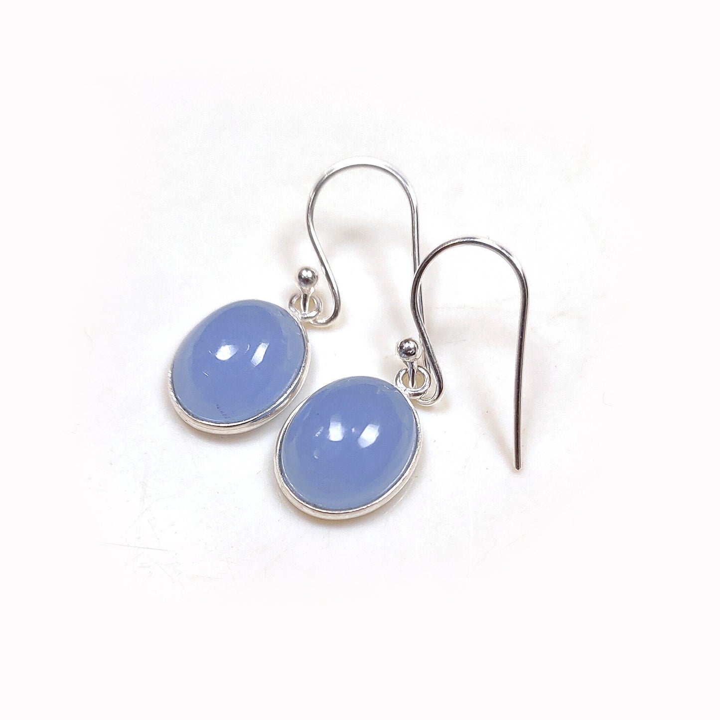 Blue Chalcedony Earrings | 925 Sterling Silver | Cabochon Gemstone Jewelry