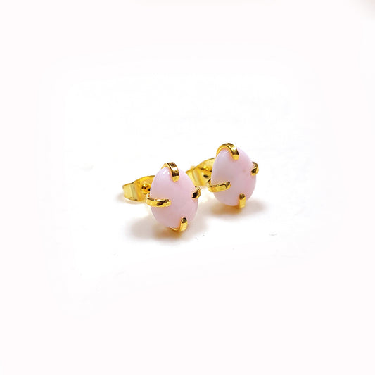 Pink Opal Stud Earrings | 925 Sterling Silver | Oval Gemstone Jewelry