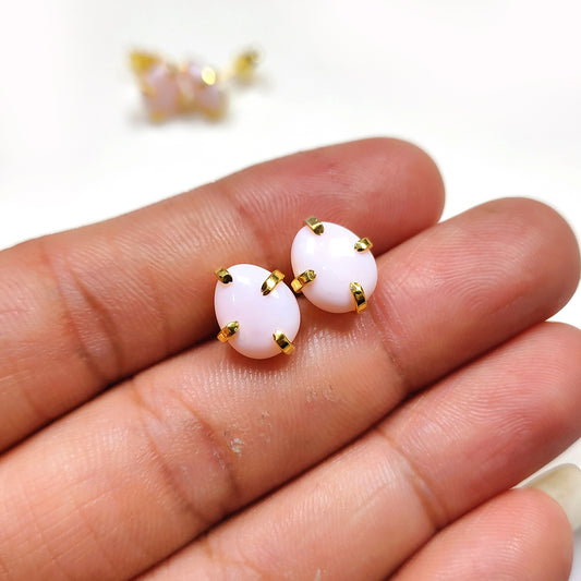 Pink Opal Stud Earrings | 925 Sterling Silver | Oval Gemstone Jewelry