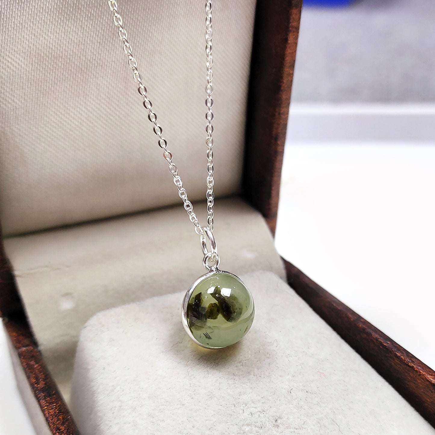 Green Prehnite Crystal Ball Pendant Necklace, Natural Gemstone Pendant, Boho Jewelry, Prehnite Necklace, Unique Necklace, Woman Jewelry,Gift