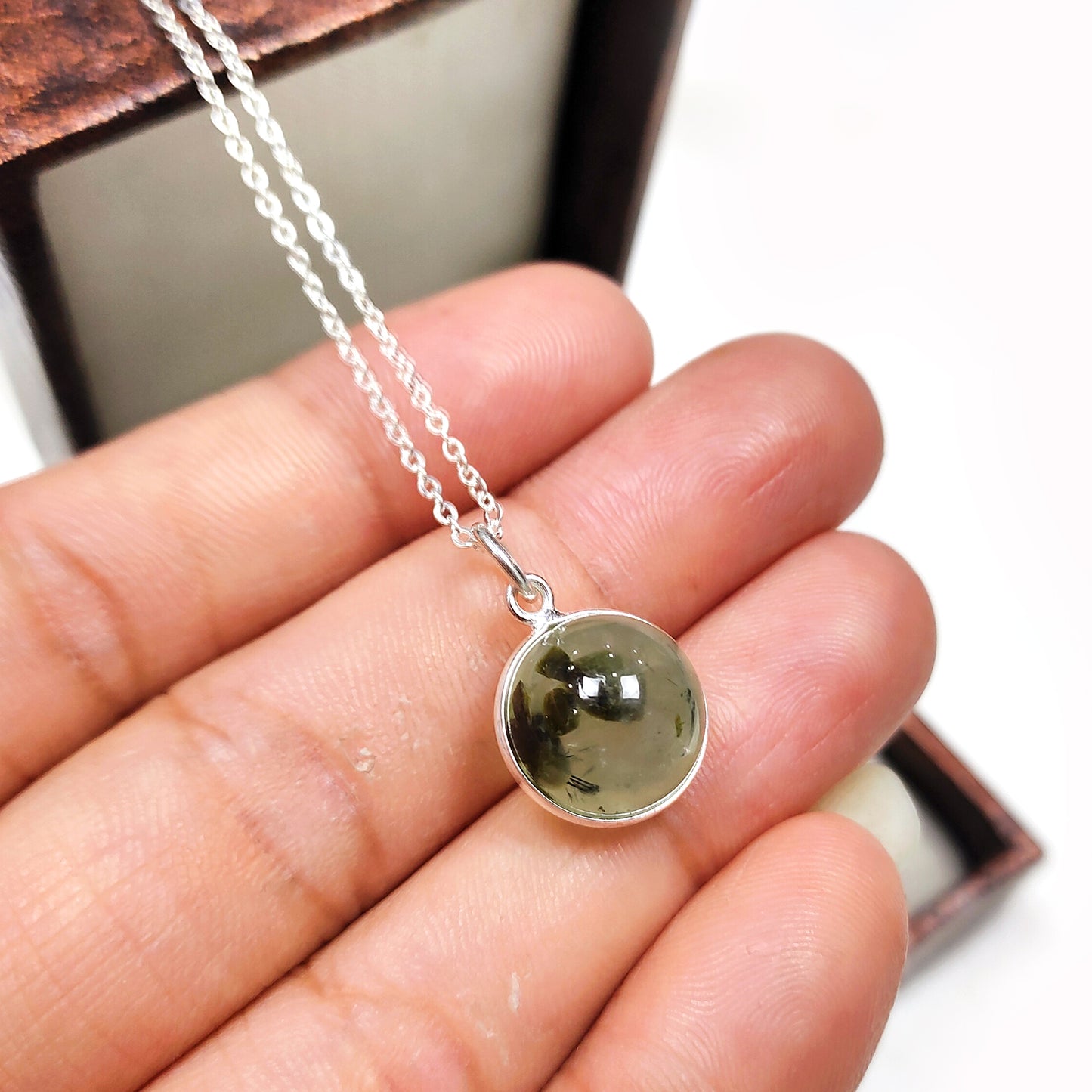 Green Prehnite Crystal Ball Pendant Necklace, Natural Gemstone Pendant, Boho Jewelry, Prehnite Necklace, Unique Necklace, Woman Jewelry,Gift