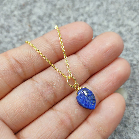 Lapis Lazuli Necklace, Dark Blue Lapis Teardrop Pendant, Leaf Shape Necklace in 925 Silver, September Birthstone, Simple Gift for her