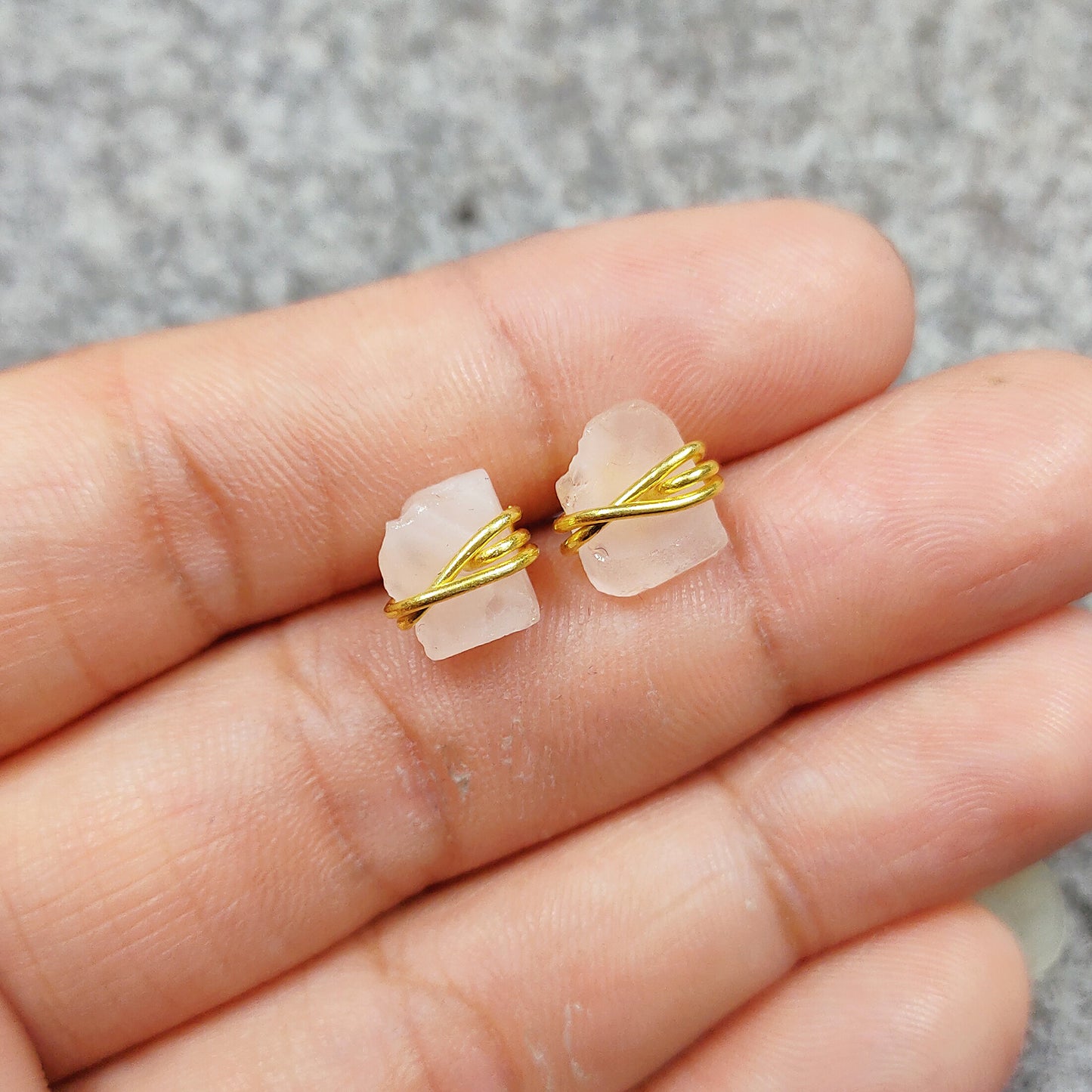 Raw Rose Quartz Stud Earrings, Healing Crystal Jewelry, Boho Birthstone Gift