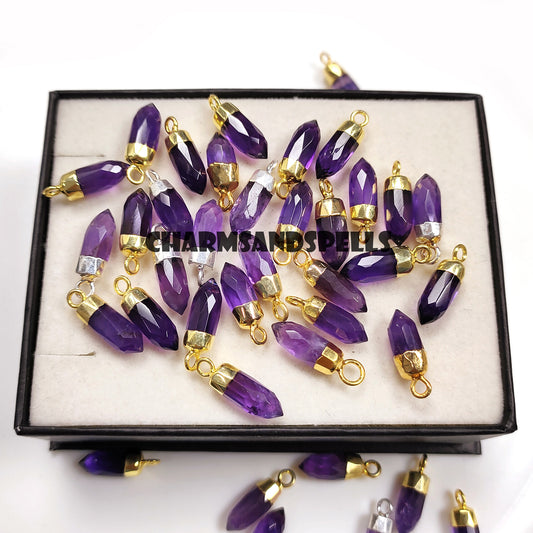 Amethyst Pencil Necklace, 14K Gold Plated February Birthstone Pendant, Amethyst Pencil Point Necklace, Wedding Gift, Gift For Her