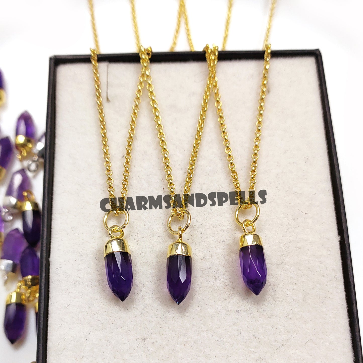 Amethyst Pencil Necklace, 14K Gold Plated February Birthstone Pendant, Amethyst Pencil Point Necklace, Wedding Gift, Gift For Her
