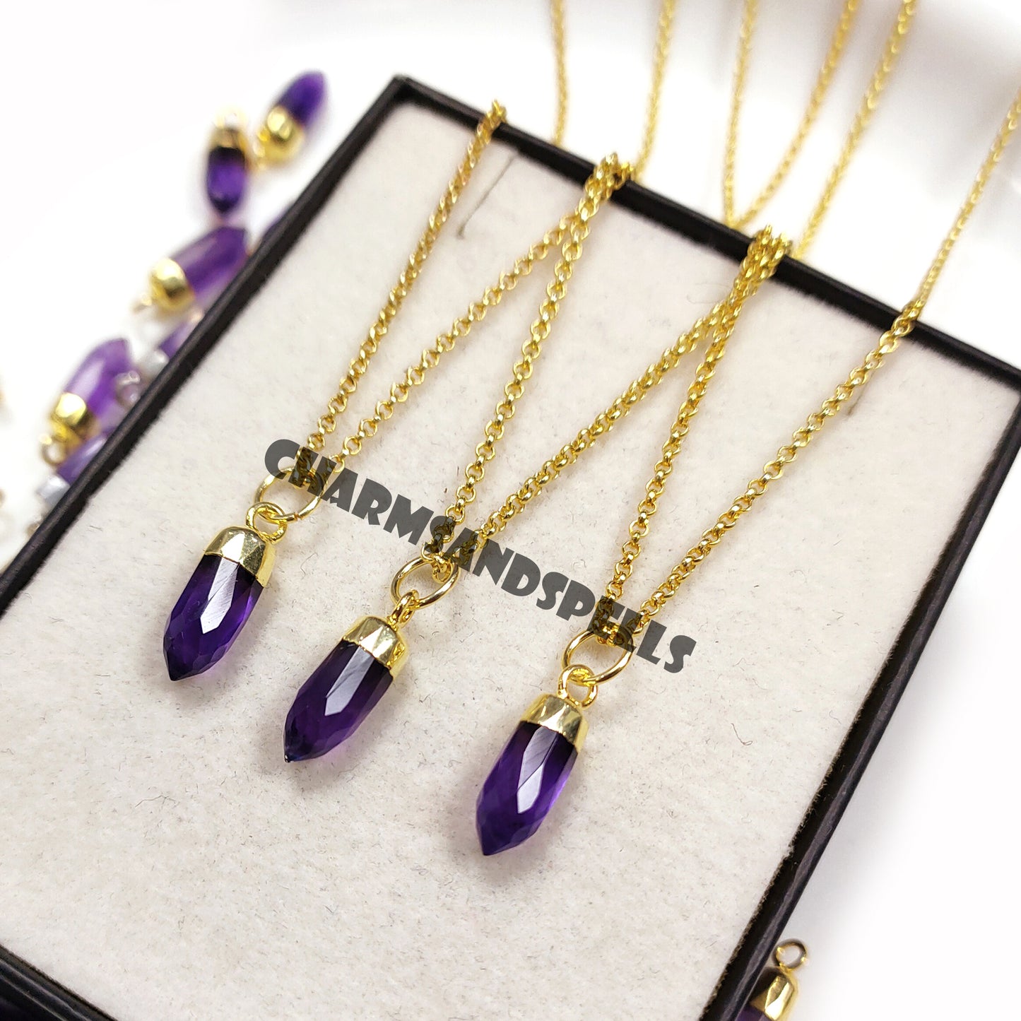 Amethyst Pencil Necklace, 14K Gold Plated February Birthstone Pendant, Amethyst Pencil Point Necklace, Wedding Gift, Gift For Her
