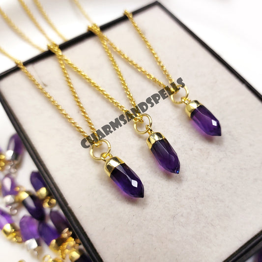 Amethyst Pencil Necklace, 14K Gold Plated February Birthstone Pendant, Amethyst Pencil Point Necklace, Wedding Gift, Gift For Her
