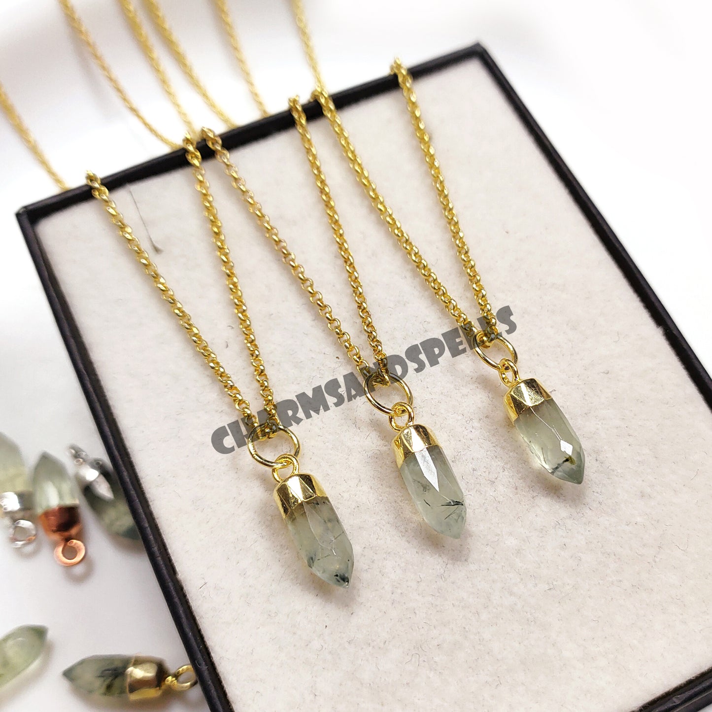 Prehnite Pencil Necklace - 14k Gold Plated Necklace for layering - Mother's Day Jewelry Gifts, Bridesmaids, Wife, Girlfriend, Gift For Her