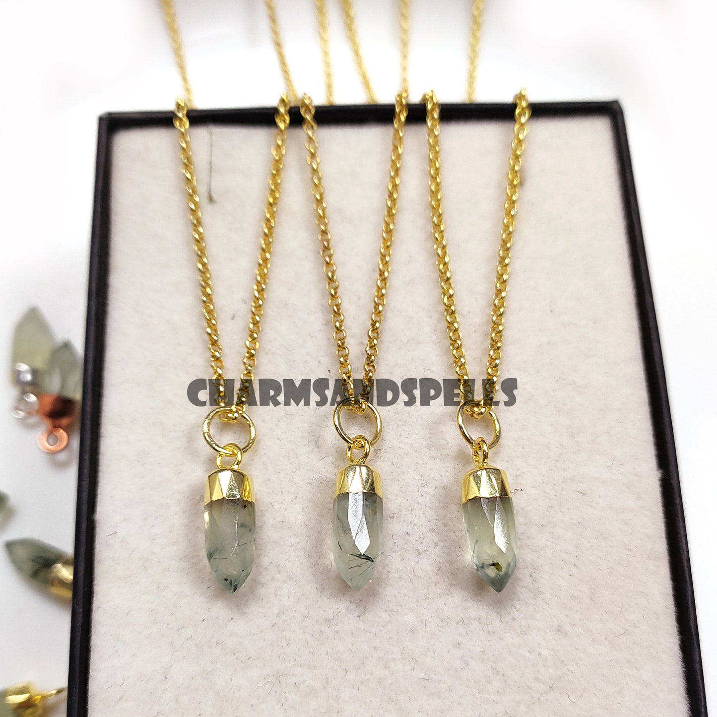 Prehnite Pencil Necklace - 14k Gold Plated Necklace for layering - Mother's Day Jewelry Gifts, Bridesmaids, Wife, Girlfriend, Gift For Her