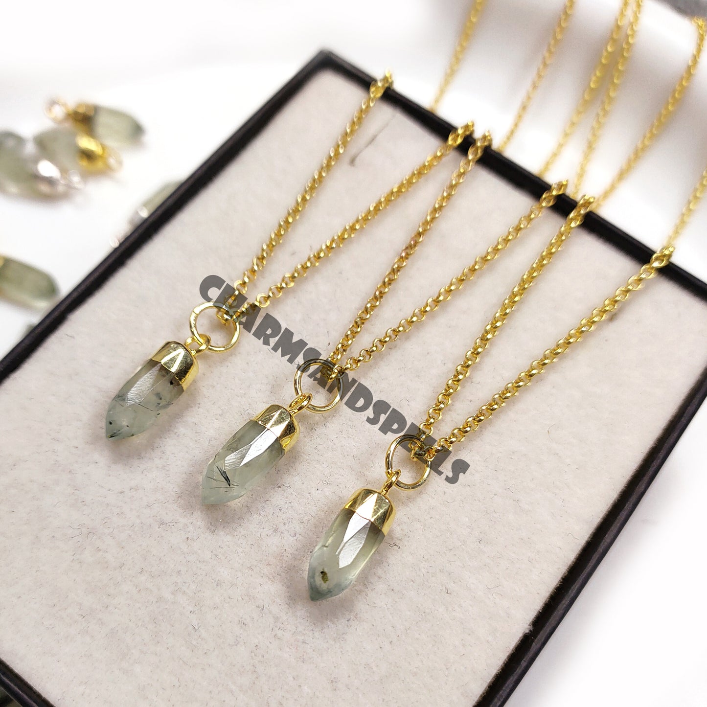 Prehnite Pencil Necklace - 14k Gold Plated Necklace for layering - Mother's Day Jewelry Gifts, Bridesmaids, Wife, Girlfriend, Gift For Her