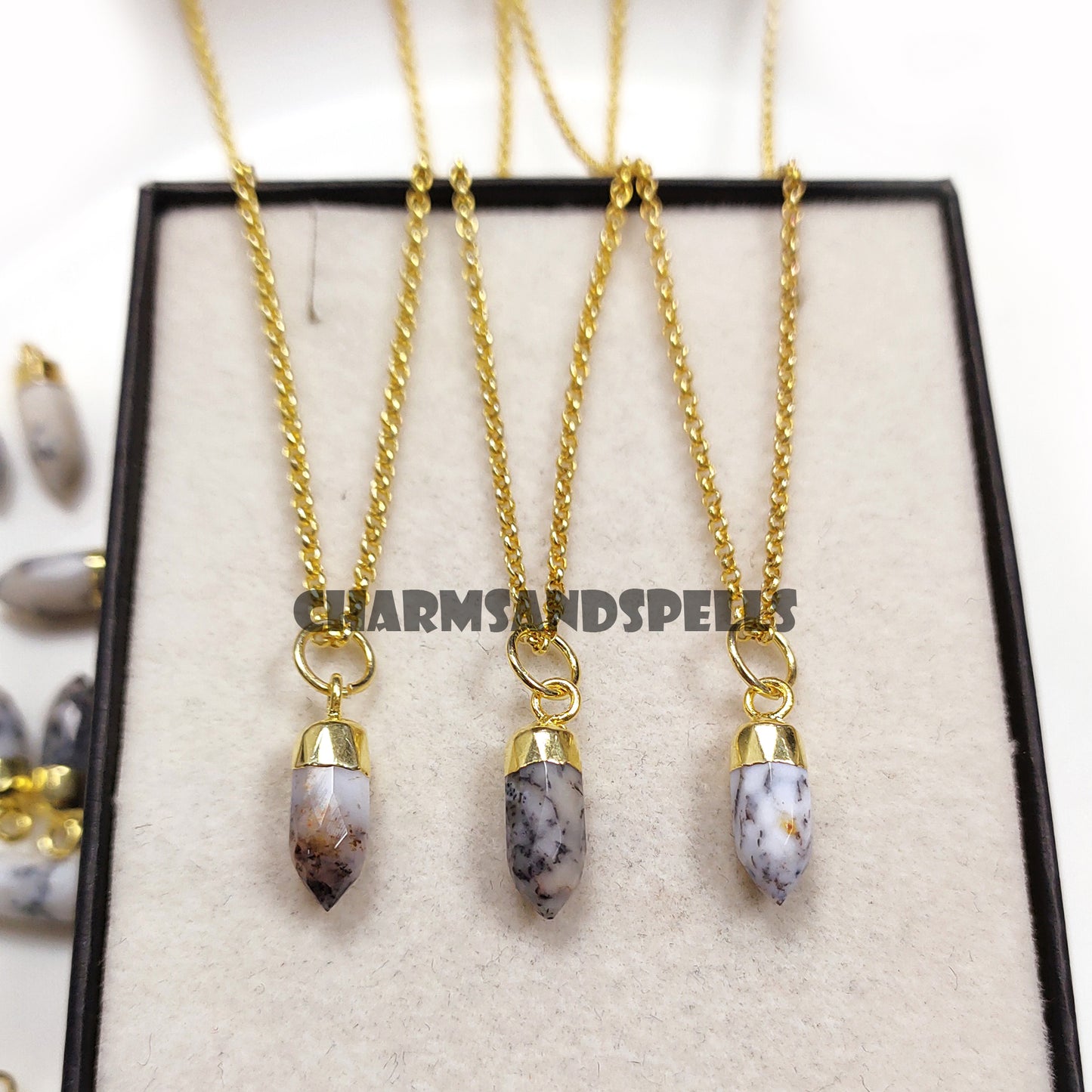 Dendrite Opal Pencil Necklace, 14K Gold Plated Necklace, Opal Gemstone Necklace, Handmade Gemstone Jewelry, Wedding Gift, Gift For Her