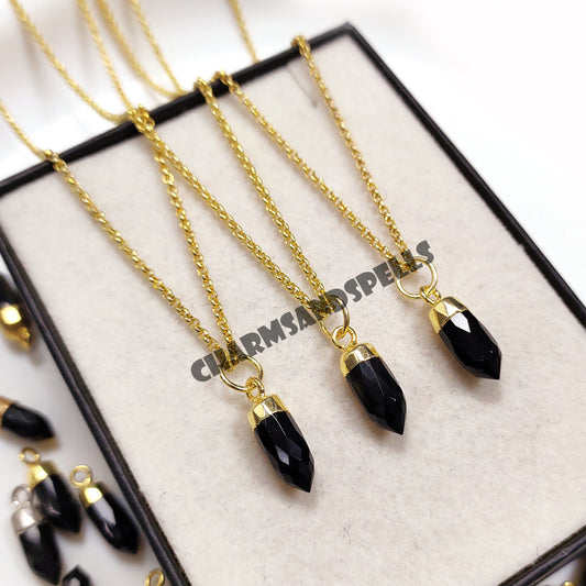 Natural Black Onyx Pencil Pendant Necklace, 14K Gold Plated Necklace, Onyx Pendant for Men & Women, Bridal Gifts, Gifts For Her