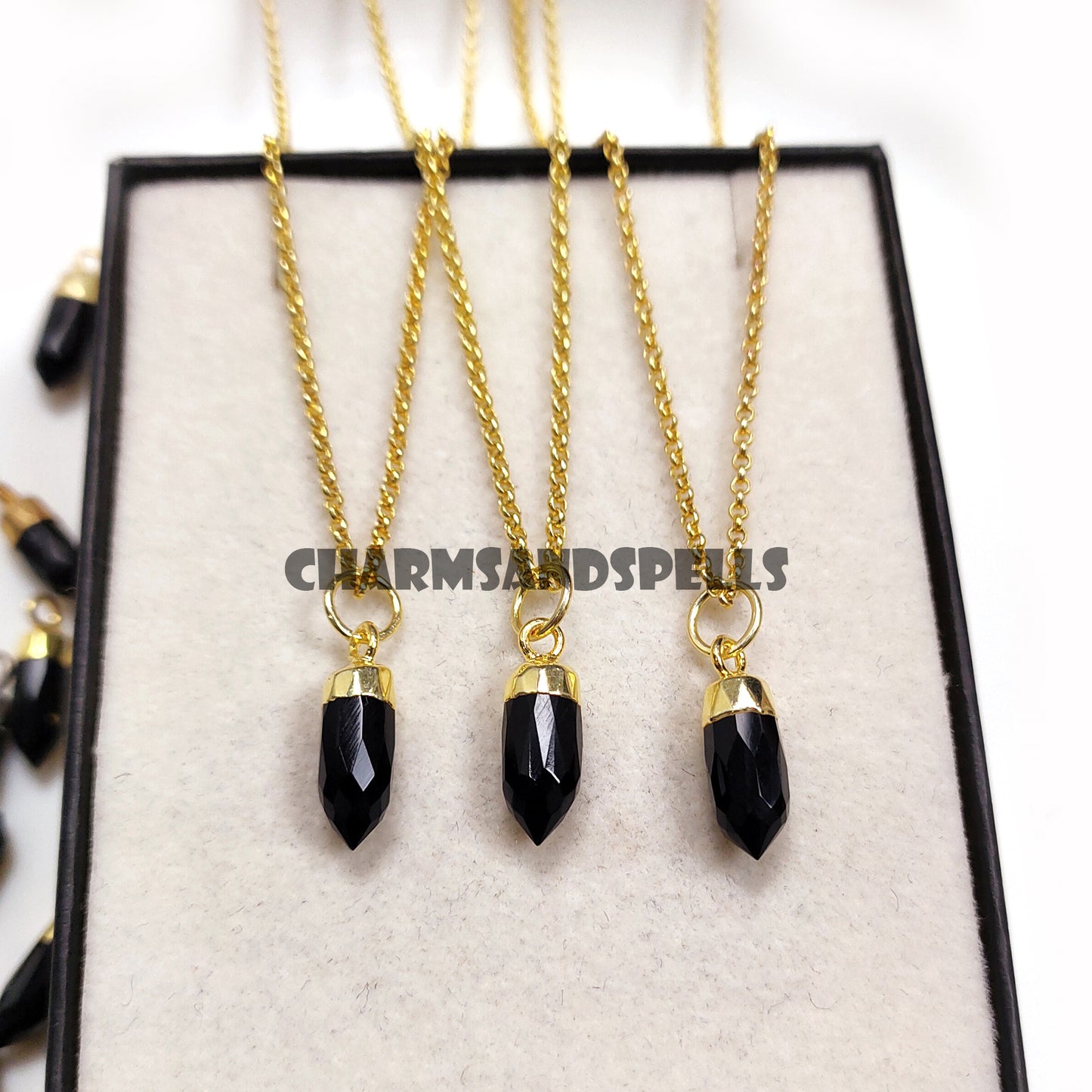 Natural Black Onyx Pencil Pendant Necklace, 14K Gold Plated Necklace, Onyx Pendant for Men & Women, Bridal Gifts, Gifts For Her