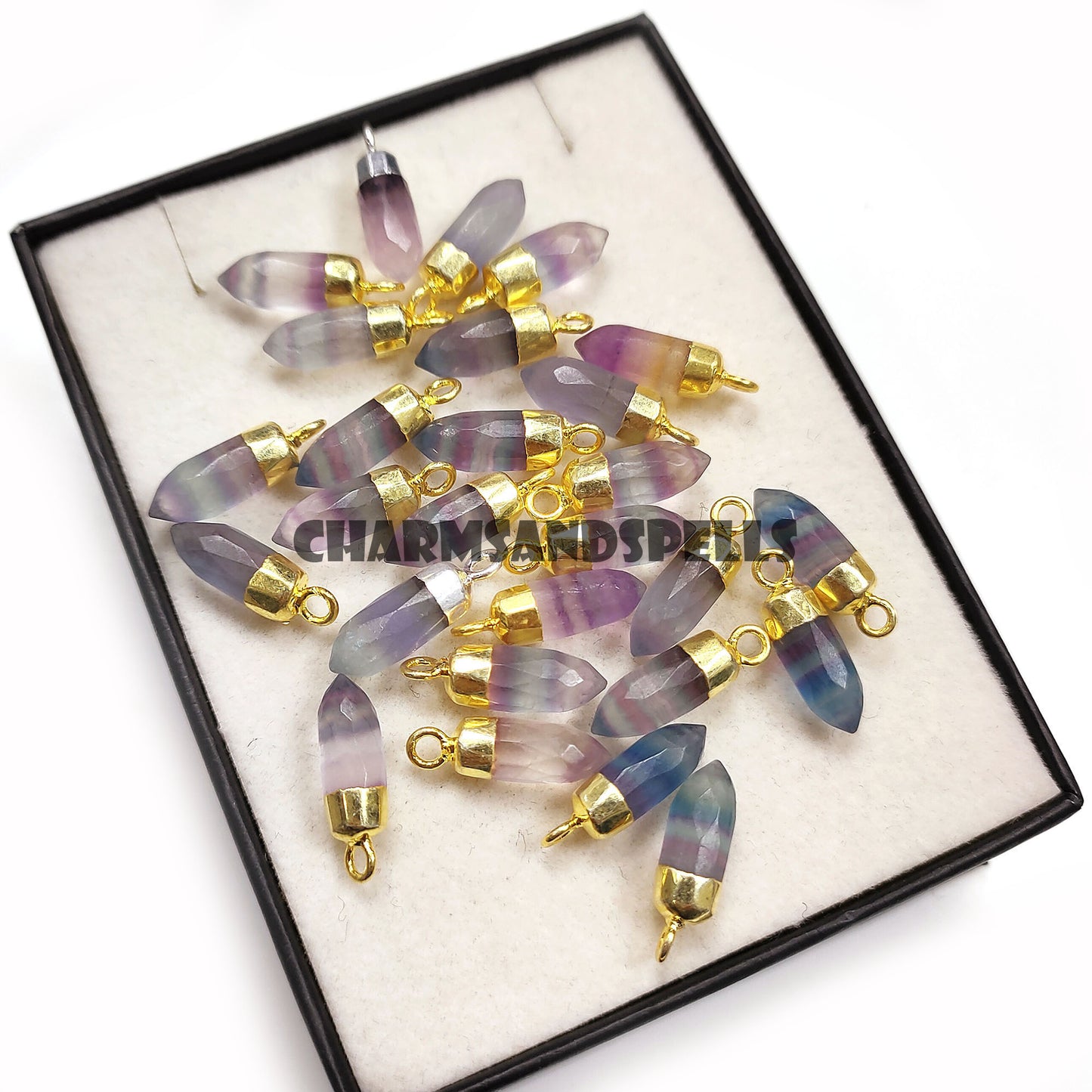 Natural Fluorite Pencil Pendant, Fluorite Spike Necklace, Fluorite Crystal, 14K Gold Plated Necklace, Birthday Gift, Wedding Gift, Gift Her