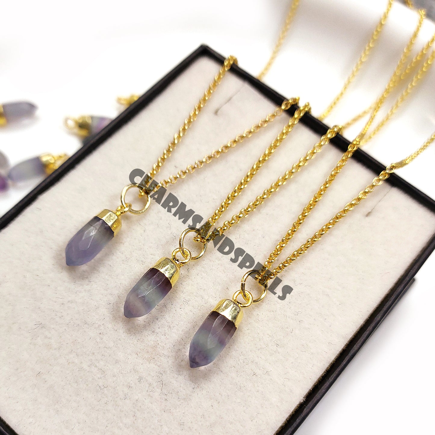 Natural Fluorite Pencil Pendant, Fluorite Spike Necklace, Fluorite Crystal, 14K Gold Plated Necklace, Birthday Gift, Wedding Gift, Gift Her