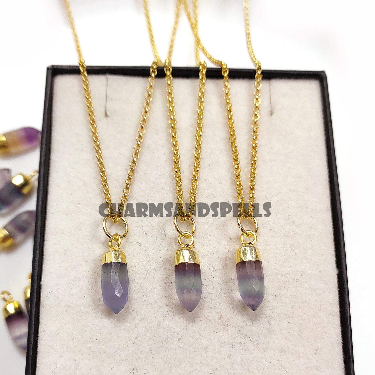 Natural Fluorite Pencil Pendant, Fluorite Spike Necklace, Fluorite Crystal, 14K Gold Plated Necklace, Birthday Gift, Wedding Gift, Gift Her