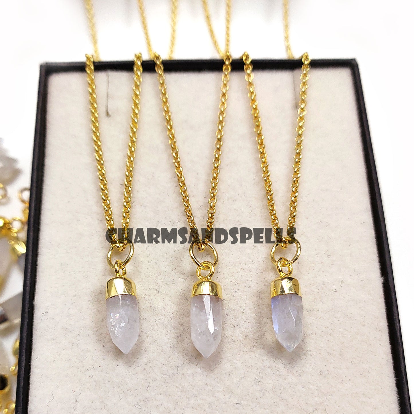 Natural Rainbow Moonstone Necklace, Pencil Pendant, Birthstone Necklace, Gift For Women's, Necklace For Mom, Birthday Gift pendant, Gift Her