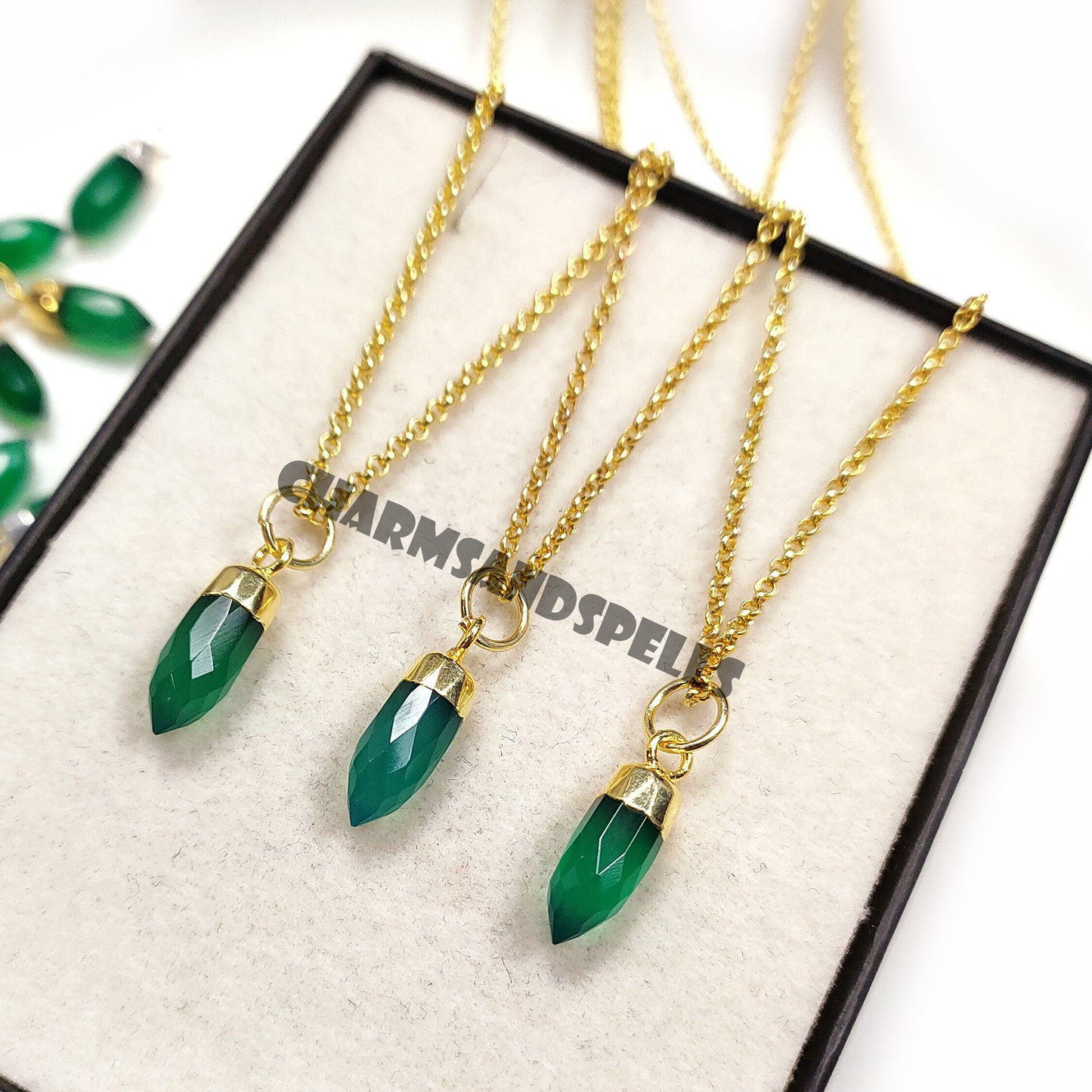 Green Onyx Pencil Necklace, 14k Gold Plated Necklace, Chakra Necklace, Onyx Chain Necklace, Birthday Gift, Gift For Wife / Husband