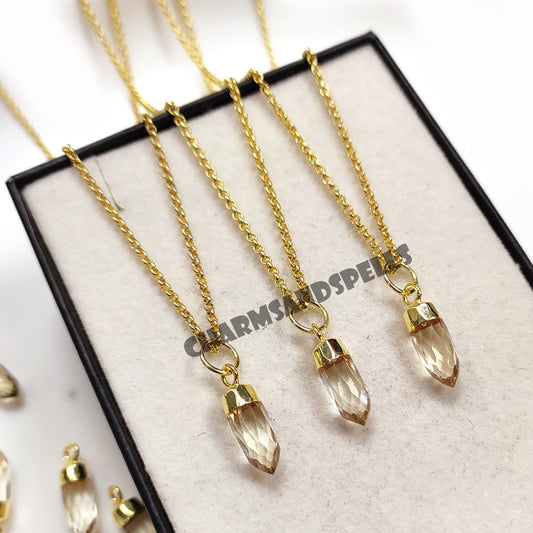 Citrine Healing Crystal Pendant Necklace, 14K Gold Plated Pencil Point Necklace, Minimalist Necklace, Birthday Gifts, Gifts For Her Necklace