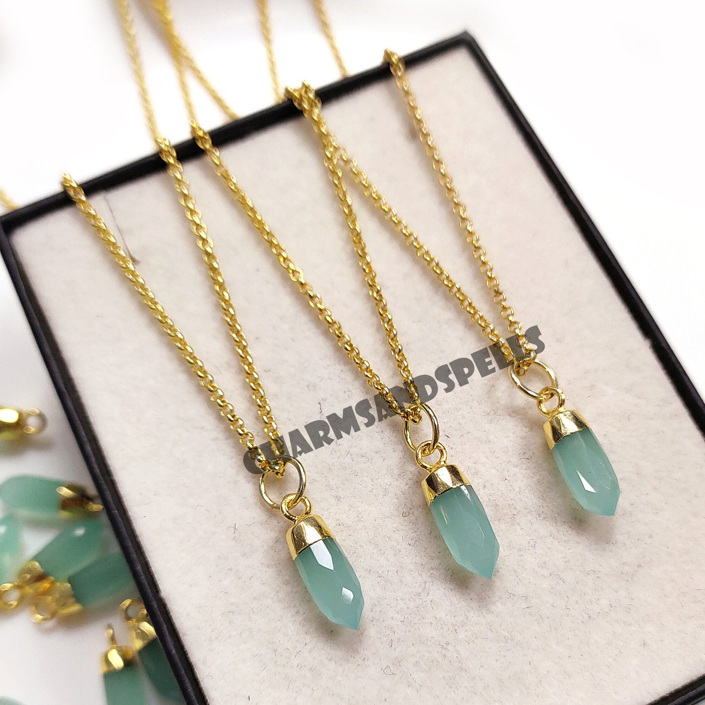 Aqua Chalcedony Necklace, Gemstone Pendant, 14K Gold Plated Necklace, Women Jewelry, Dainty Pendant, Chalcedony Jewelry, Birthstone Pendant