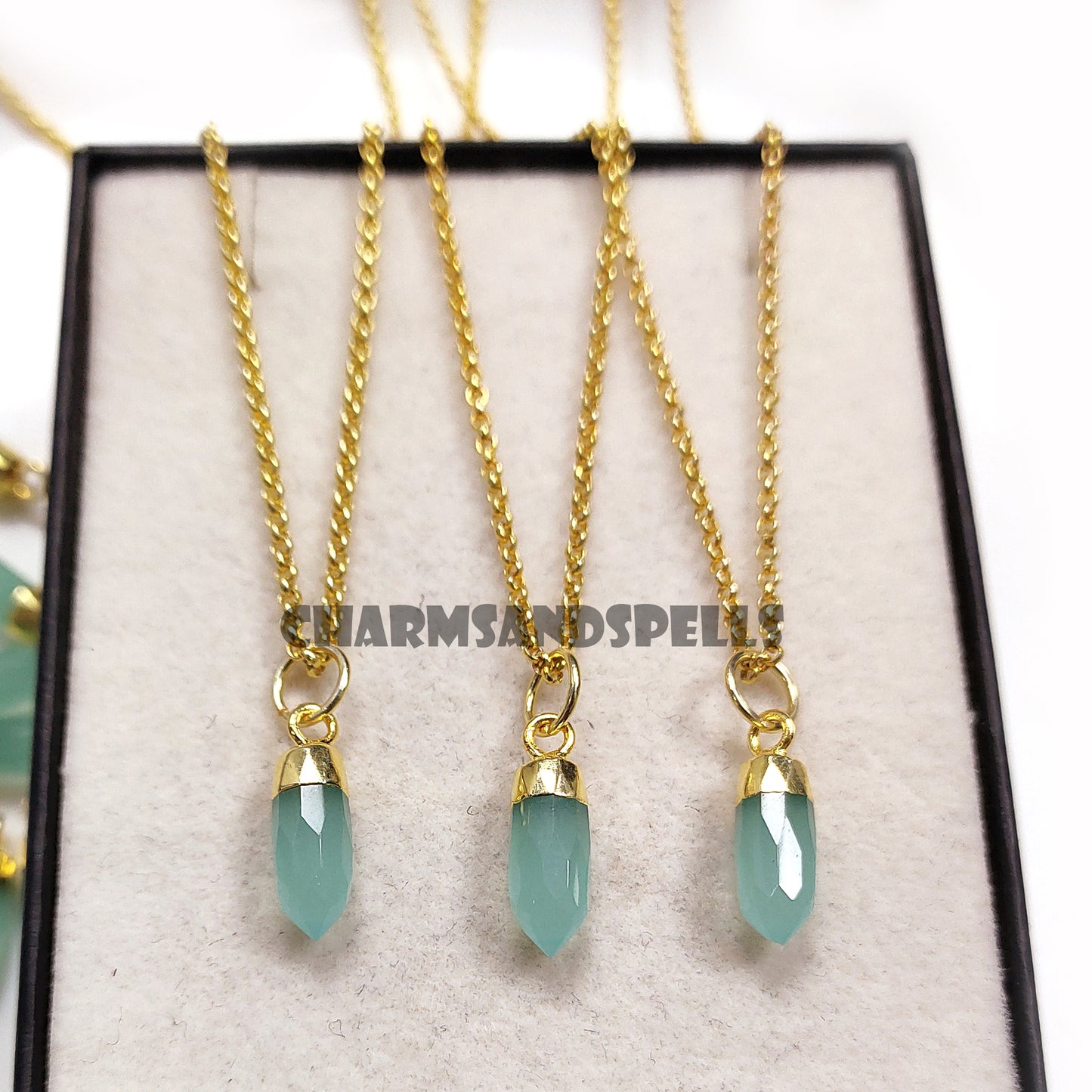 Aqua Chalcedony Necklace, Gemstone Pendant, 14K Gold Plated Necklace, Women Jewelry, Dainty Pendant, Chalcedony Jewelry, Birthstone Pendant