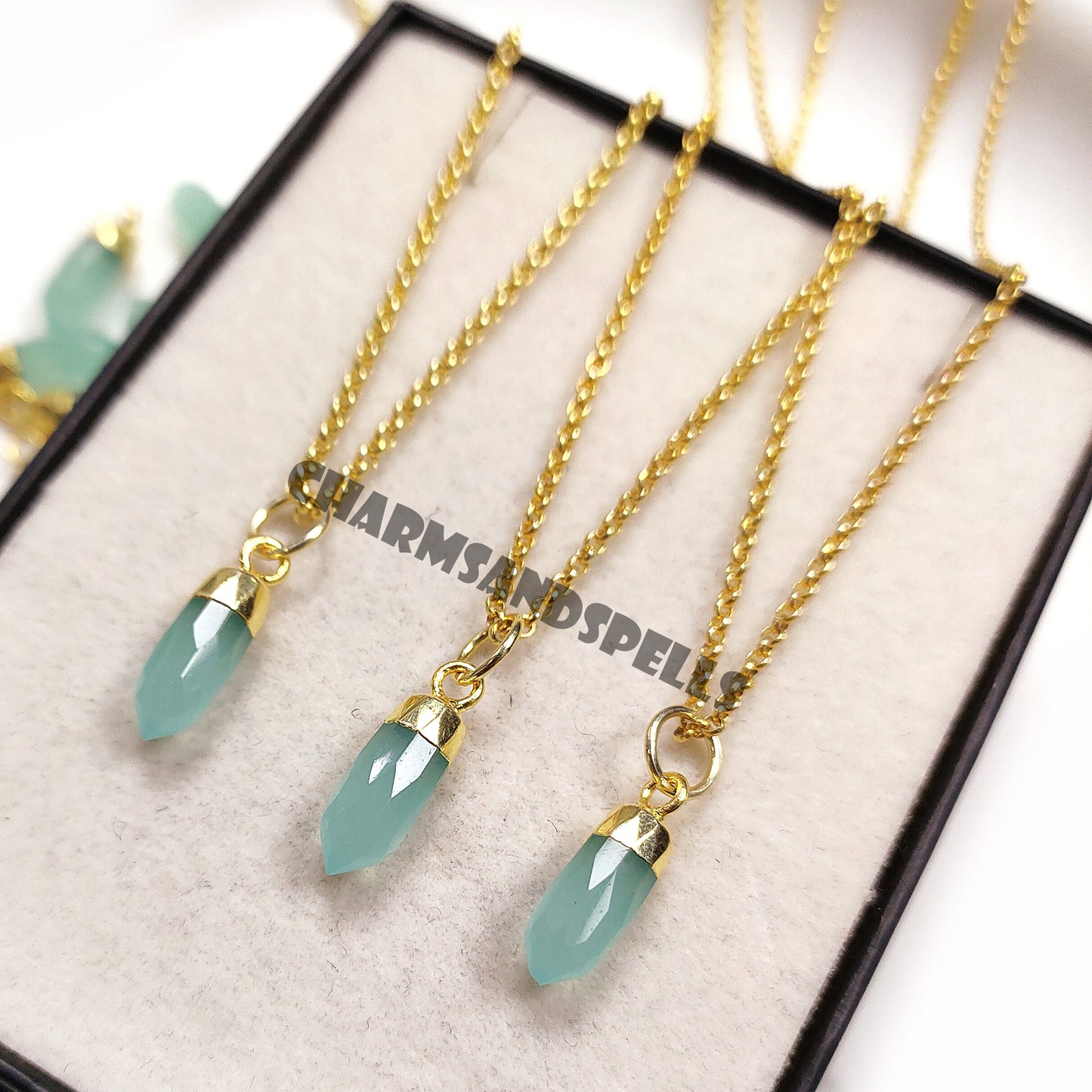 Aqua Chalcedony Necklace, Gemstone Pendant, 14K Gold Plated Necklace, Women Jewelry, Dainty Pendant, Chalcedony Jewelry, Birthstone Pendant