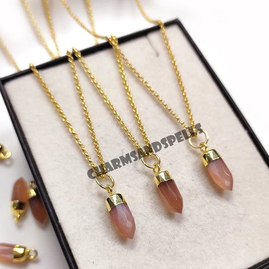 Chocolate Moonstone Necklace - Chocolate Moonstone Small Spike Pendant on 14K Gold Plated Necklace - Handmade artisan Jewelry for Her