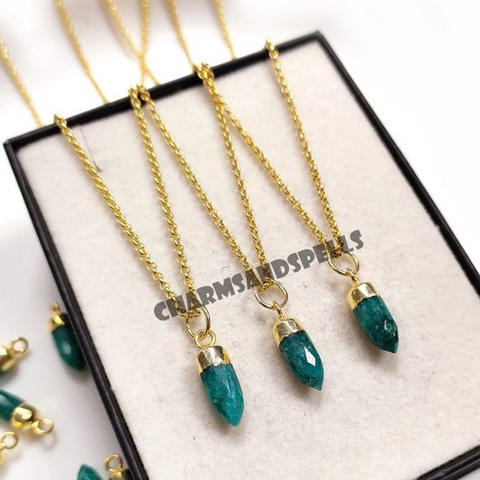 Emerald Pencil Necklace, 14k Gold Plated Necklace, May Birthstone, Green Gemstone, Birthday Gift, Wedding Gift, Summer Jewelry For Her