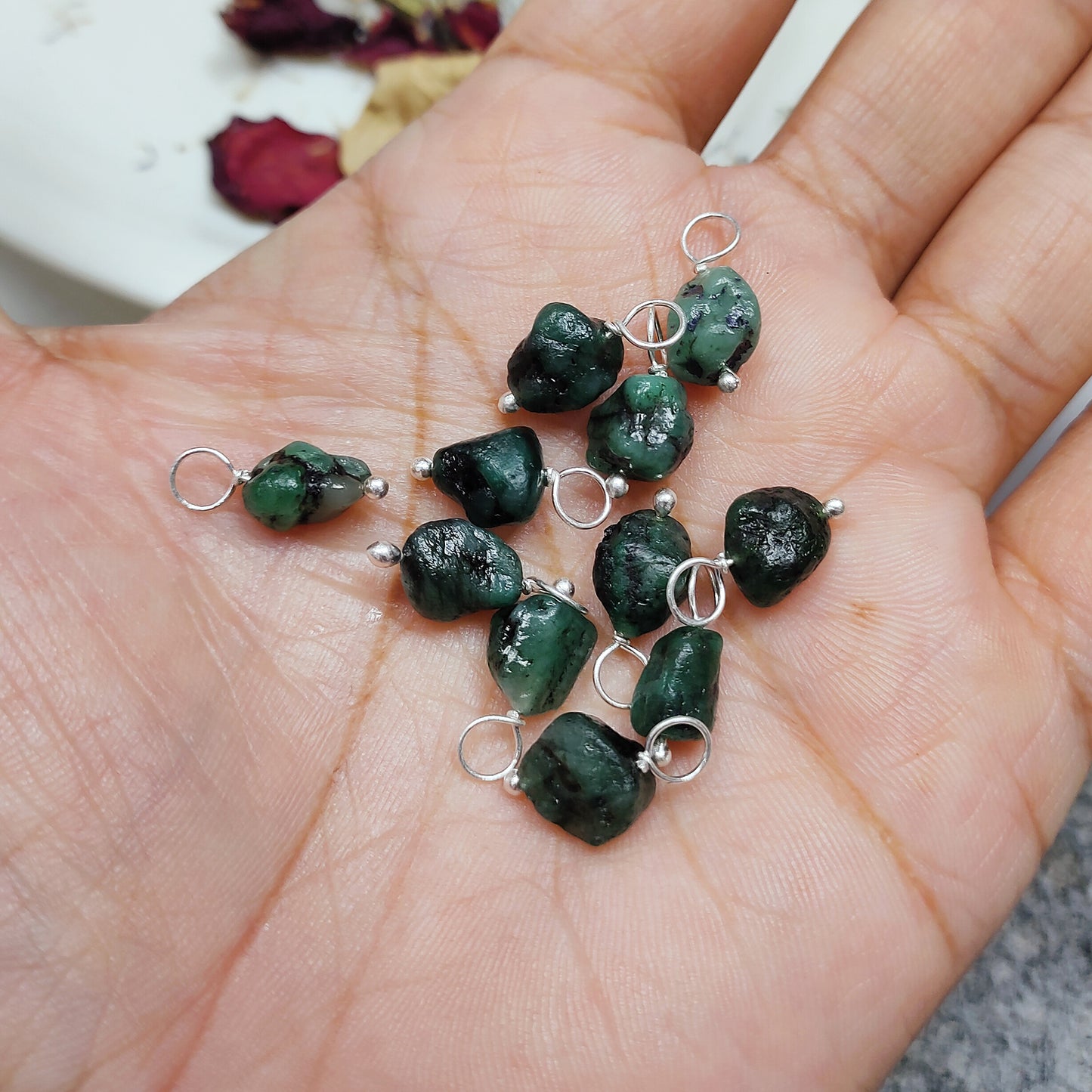 Raw Emerald Necklace, 925 Sterling Silver Pendant, May Birthstone Handmade Jewelry