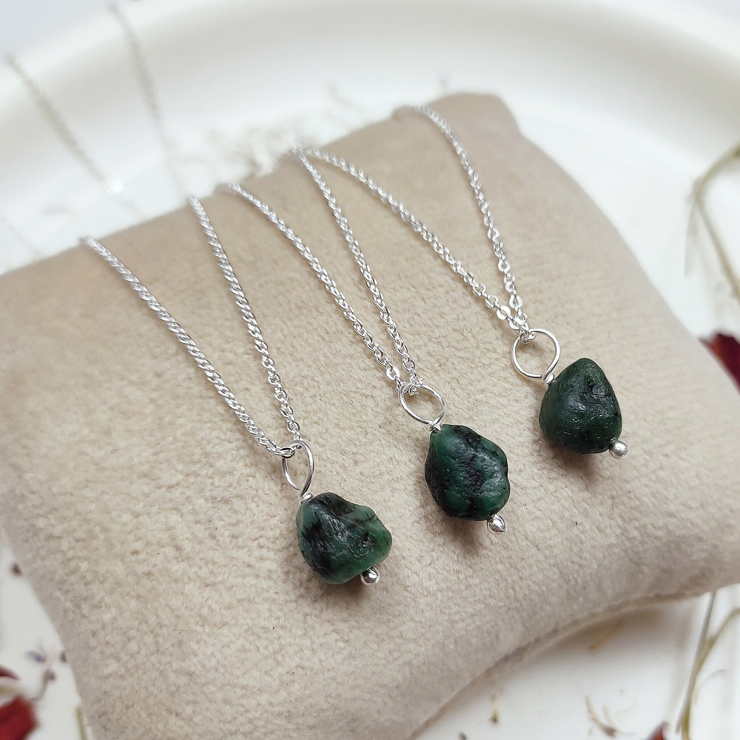 Raw Emerald Necklace, 925 Sterling Silver Pendant, May Birthstone Handmade Jewelry