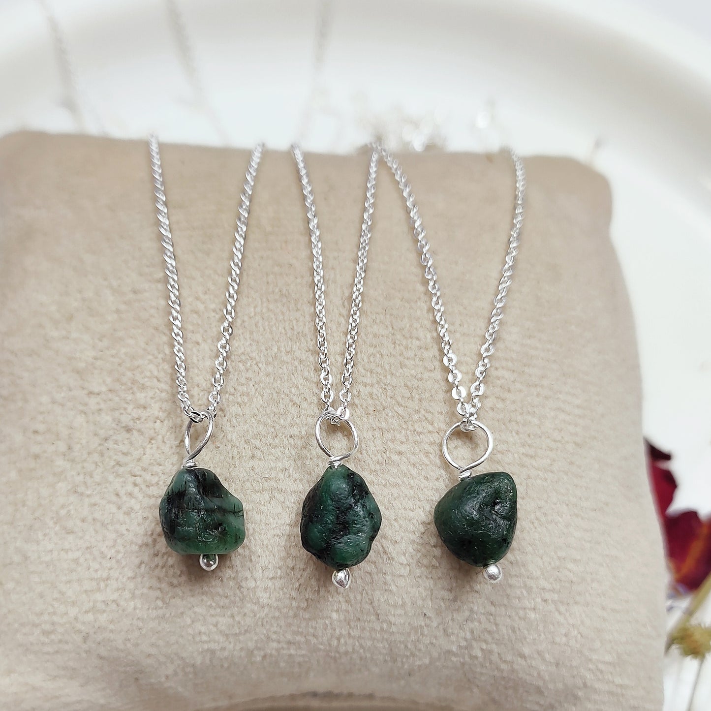 Raw Emerald Necklace, 925 Sterling Silver Pendant, May Birthstone Handmade Jewelry
