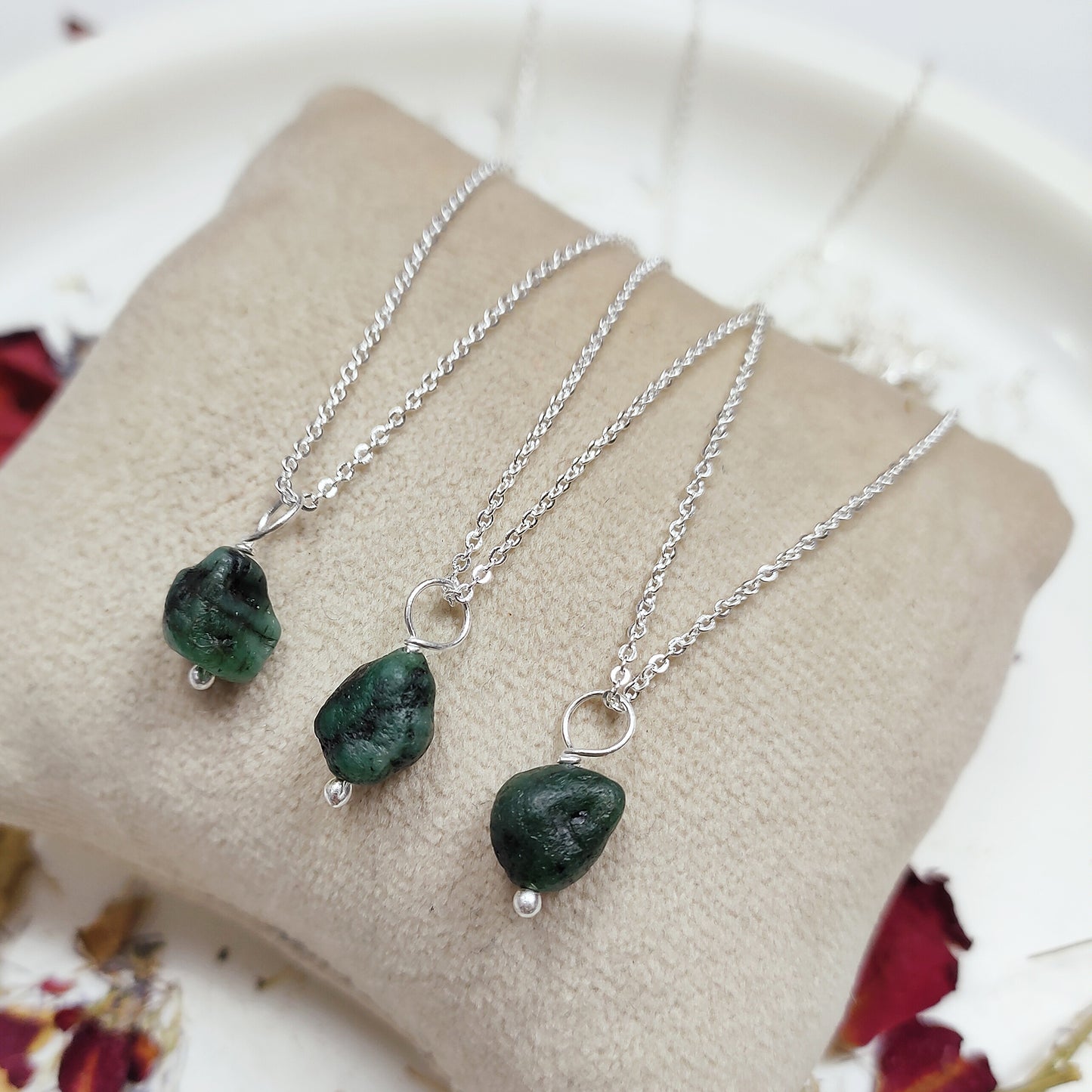 Raw Emerald Necklace, 925 Sterling Silver Pendant, May Birthstone Handmade Jewelry