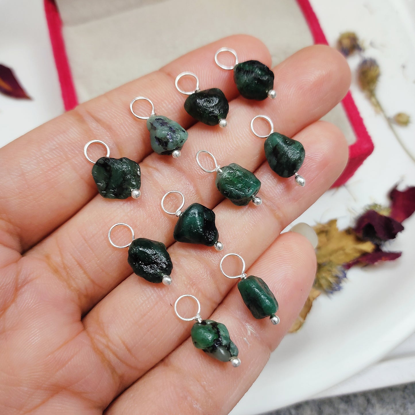 Raw Emerald Necklace, 925 Sterling Silver Pendant, May Birthstone Handmade Jewelry