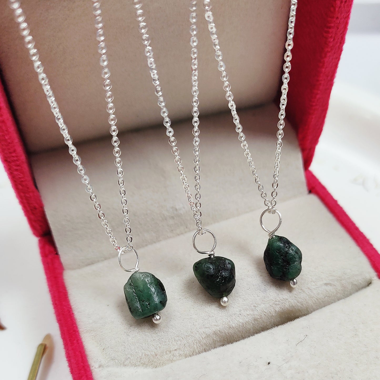 Raw Emerald Necklace, 925 Sterling Silver Pendant, May Birthstone Handmade Jewelry