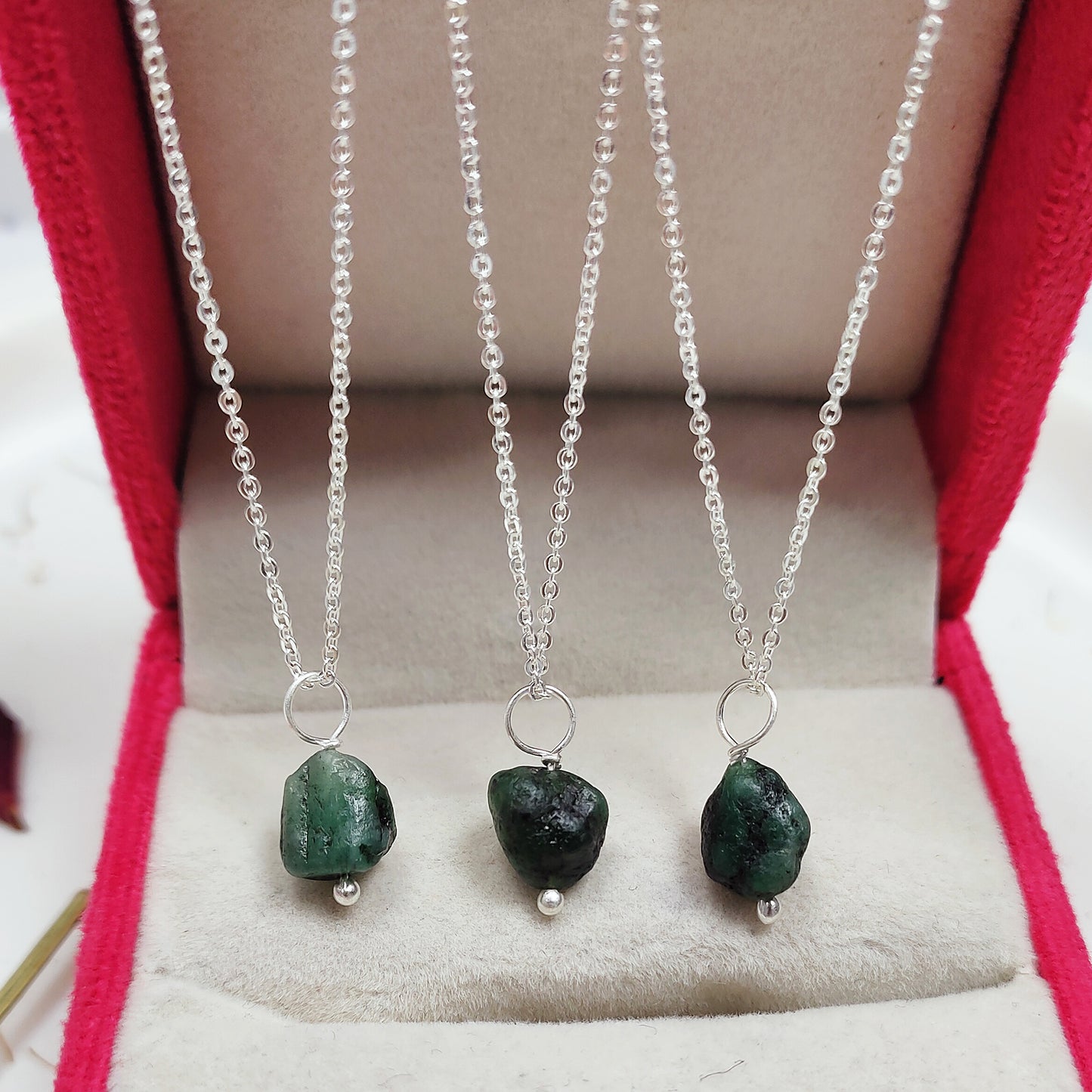 Raw Emerald Necklace, 925 Sterling Silver Pendant, May Birthstone Handmade Jewelry