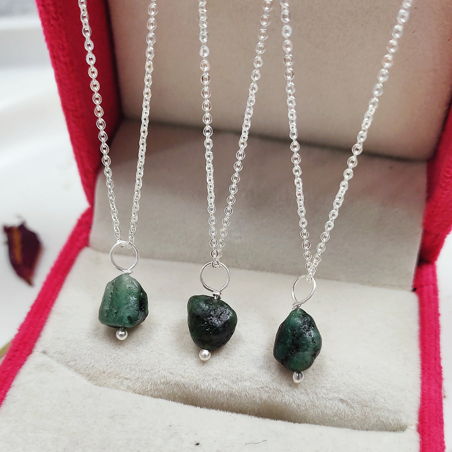Raw Emerald Necklace, 925 Sterling Silver Pendant, May Birthstone Handmade Jewelry