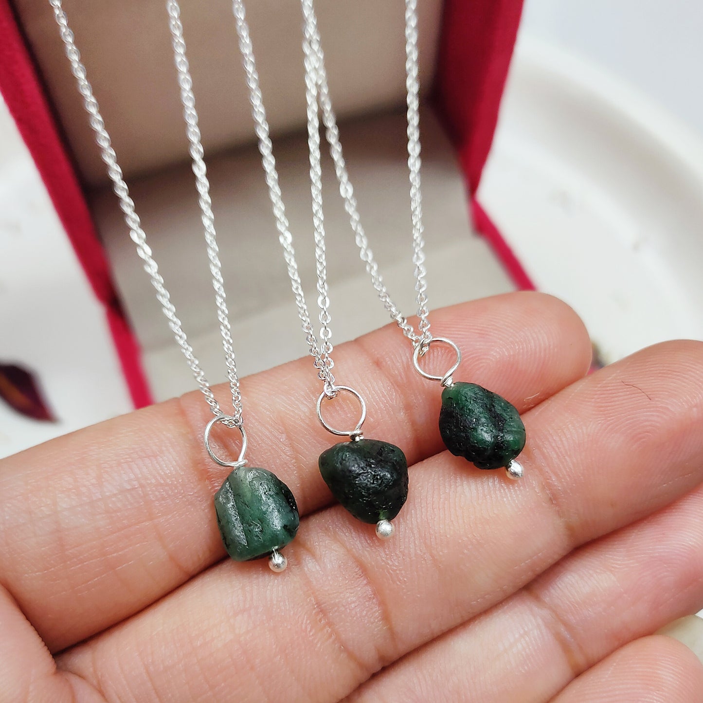 Raw Emerald Necklace, 925 Sterling Silver Pendant, May Birthstone Handmade Jewelry