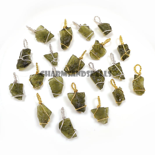 Raw Moldavite Necklace, 925 Silver Wire Wrapped Cage Pendant, Crystal Gift