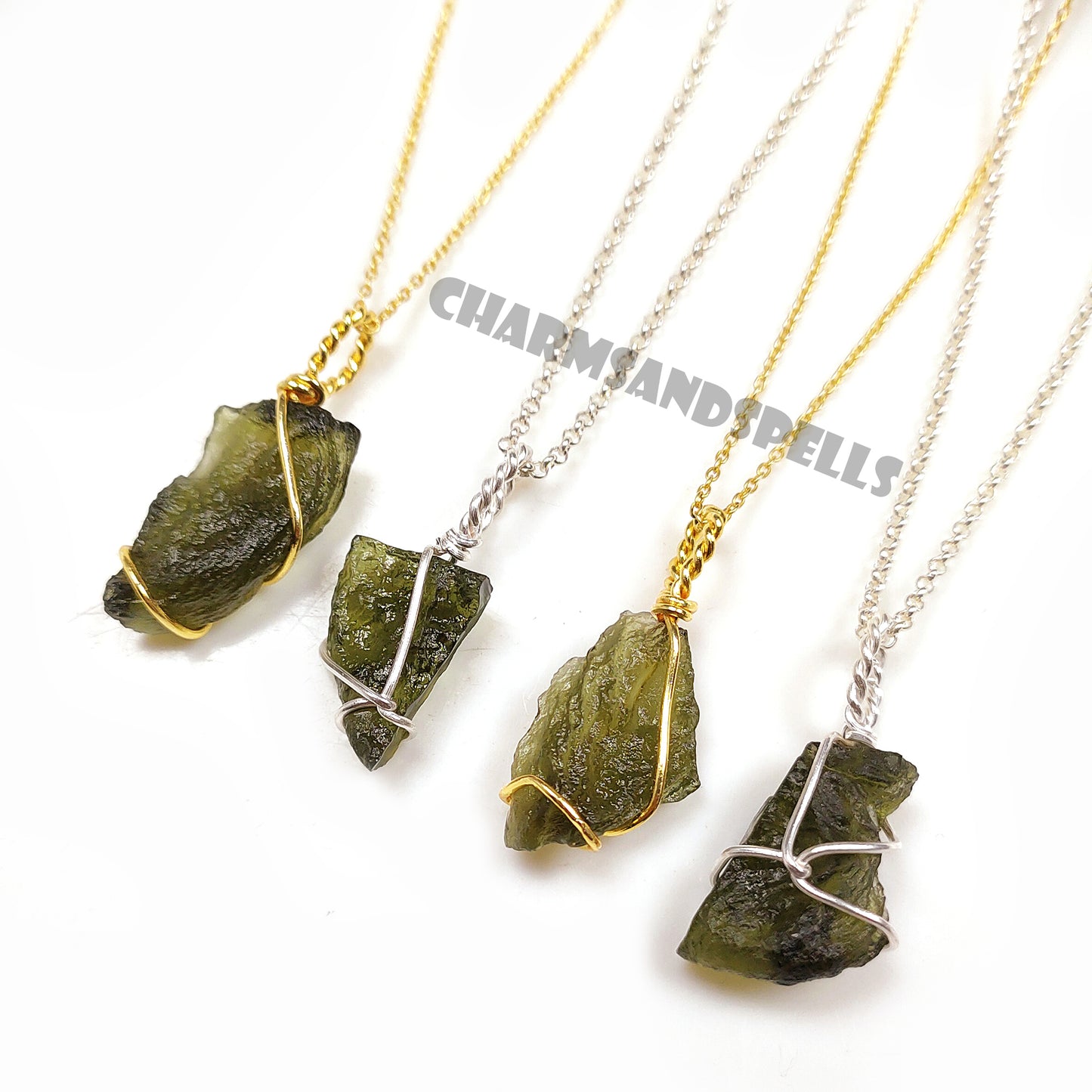Raw Moldavite Necklace, 925 Silver Wire Wrapped Cage Pendant, Crystal Gift
