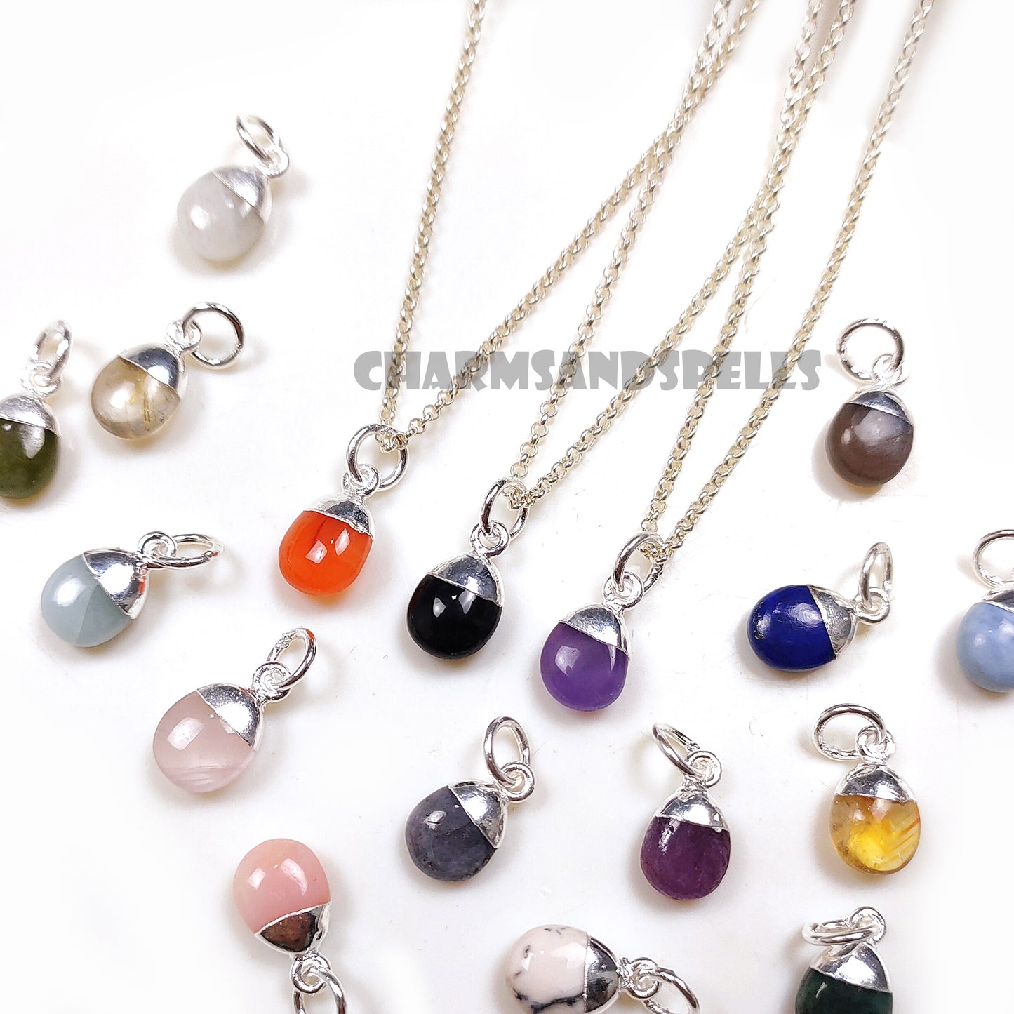 Minimalist Oval Gemstone Necklace, 925 Silver Birthstone Pendant Jewelry