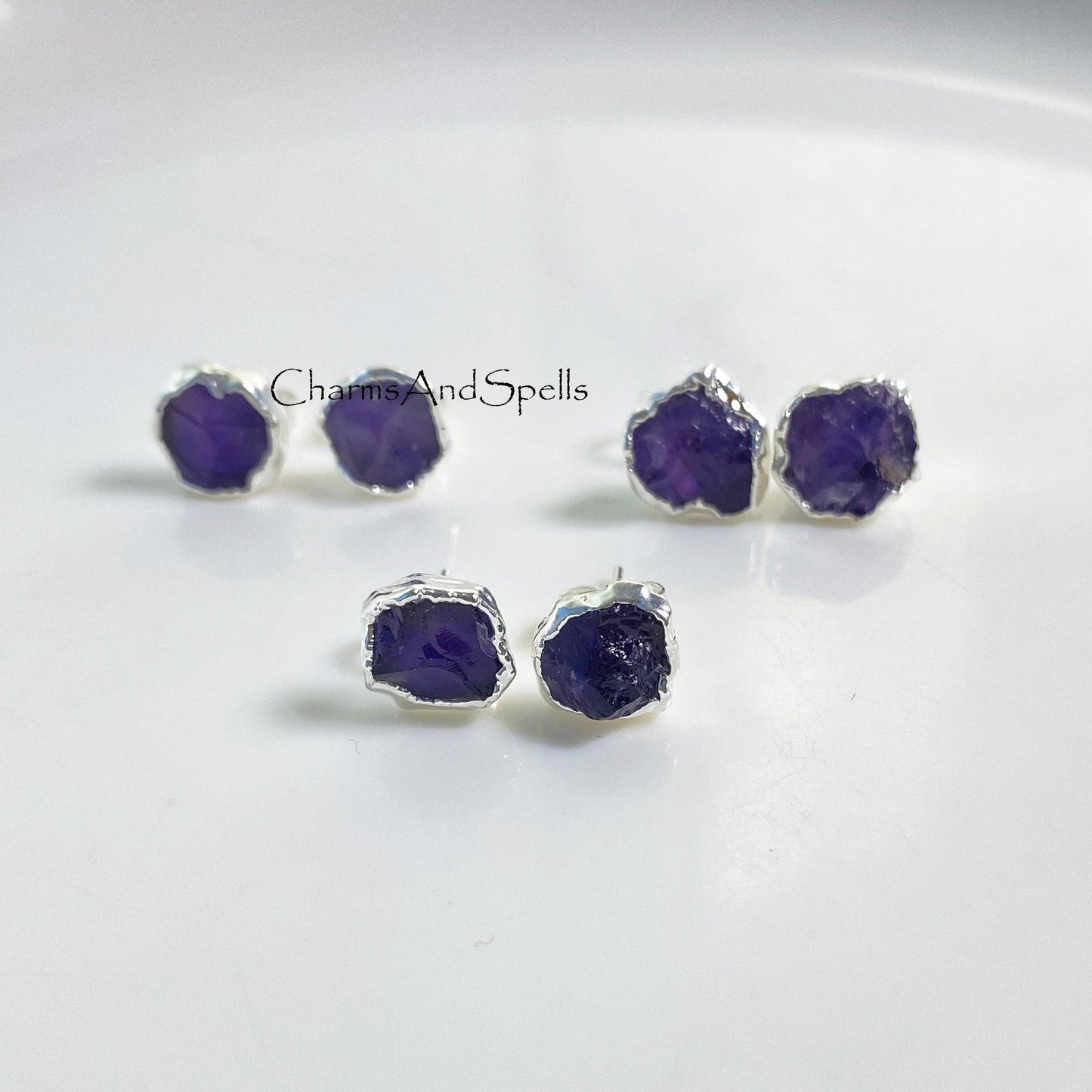 Tiny Amethyst Studs| 14K Gold Plated Earrings| Raw Purple Amethyst Stud Earrings