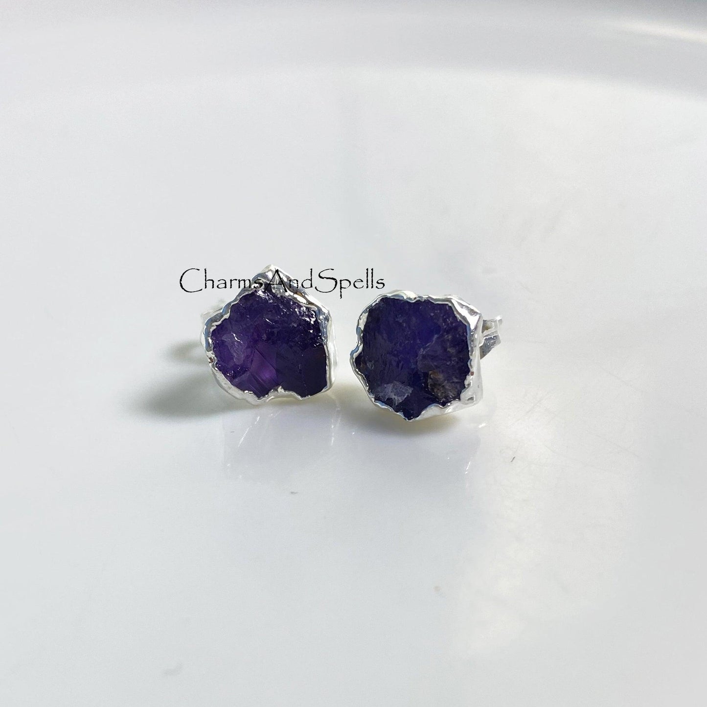 Tiny Amethyst Studs| 14K Gold Plated Earrings| Raw Purple Amethyst Stud Earrings